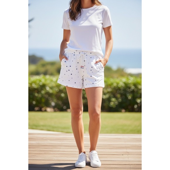 Jane and Delancey Pants - Jane and Delancey Star Print‎ Drawstring Lounge Patriotic Shorts Womens Size M